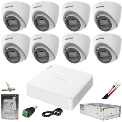 Sistem supraveghere 8 camere Hikvision 2MP Dual Light IR 40m WL 20m DVR 4MP cu accesorii incluse HDD 1TB [1]