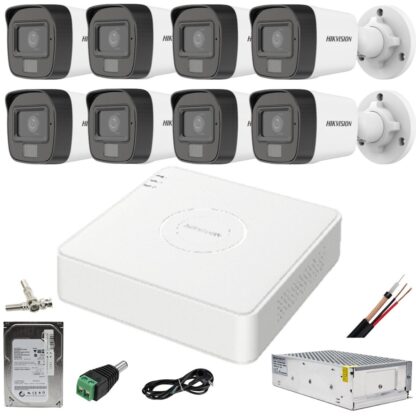 Sistem supraveghere Hikvision 8 camere 5MP Dual Light IR 25m WL 20m DVR 4MP cu accesorii incluse HDD 1TB [1]