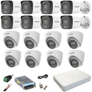 Sistem supraveghere mixt 16 camere Hikvision 5MP Dual Light DVR 4MP cu accesorii incluse