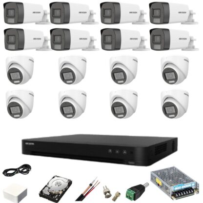 Sistem supraveghere mixt 16 camere Hikvision 5MP Dual Light DVR AcuSense 8MP cu accesorii incluse HDD 4TB [1]