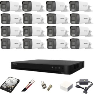 Sistem supraveghere 16 camere Hikvision 5MP Dual Light IR 40m WL 40m DVR AcuSense 8MP cu accesorii incluse HDD 4TB