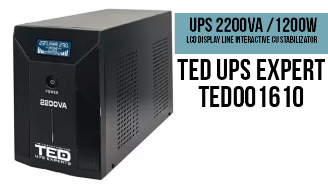 UPS 2200VA / 1200W LCD display Line Interactive cu stabilizator 3 iesiri schuko 4x7Ah TED UPS Expert TED001610