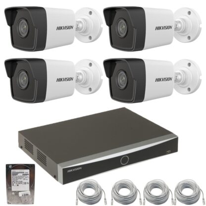 Sistem supraveghere ip Poe Hikvision 4 camere 4megapixeli IR 30m NVR poe 4k, Hard si cablu inclus [1]