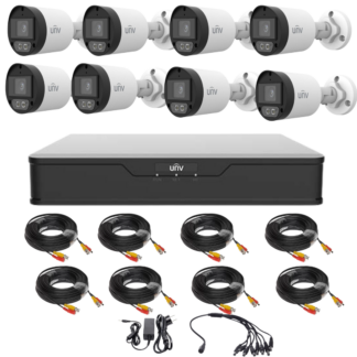 Kit supraveghere UNIVIEW cu 8 camere 5 Megapixeli Lumina Alba 40m Microfon, DVR 5 Megapixeli, Accesorii incluse