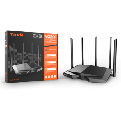 Router Wi-Fi 6e, AX5700 TriBand 2.4/5GHz/6GHz, 861+2402+2402 Mbps, 5x6dBi, 4 x Gigabit - TENDA TND-RX27-PRO [1]