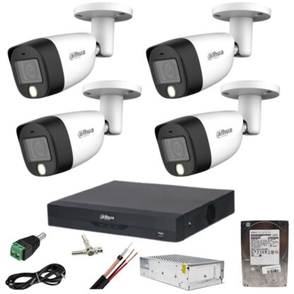 Sistem supraveghere Dahua 4 camere 5MP Dual Light IR 20m WL 20m DVR 4 canale cu accesorii si HDD 1TB incluse [1]