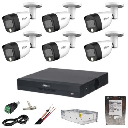 Sistem supraveghere Dahua 6 camere 5MP Dual Light IR 20m WL 20m DVR 8 canale cu accesorii si HDD 1TB incluse [1]