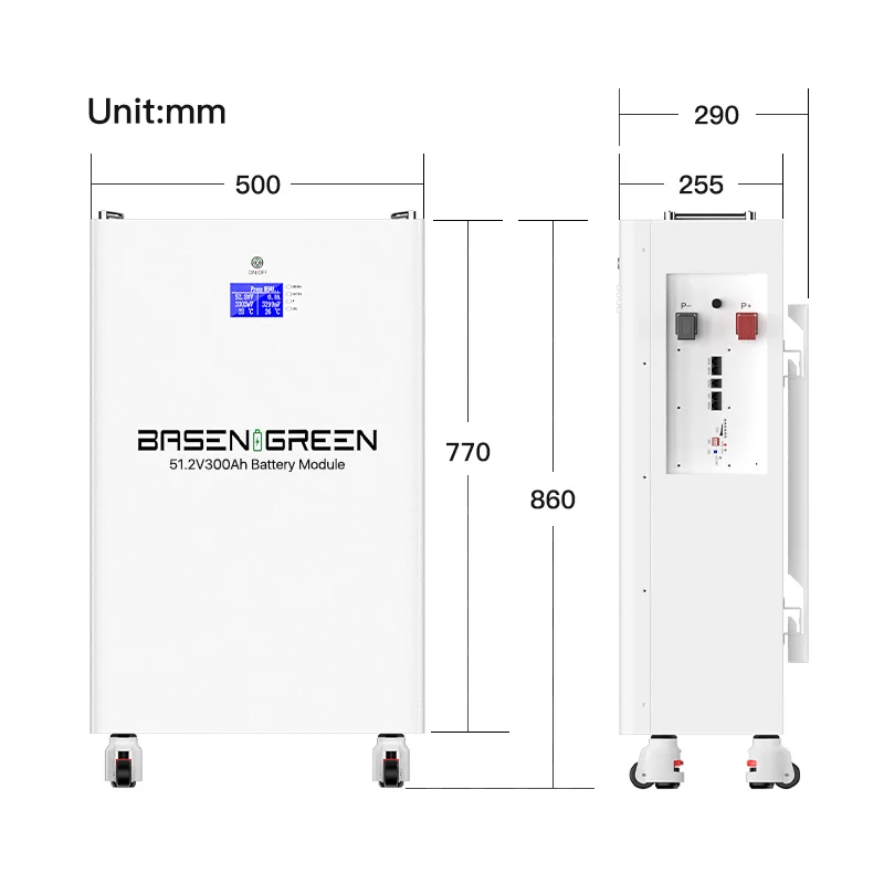 Baterie solara pentru panouri fotovoltaice acumulator, LiFePO4, 300Ah, 51.2V, BMS - BasenGreen BR-OW-LV 15.36KWh [1]