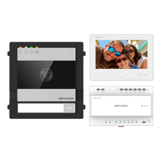 Kit videointerfon 2 fire pentru 1 familie, monitor 7 inch, Alarma, IK08, Card 32GB - Hikvision DS-KIS704EY-SS