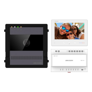 Kit videointerfon 2 fire pentru 1 familie, monitor 7 inch, Alarma, IK08, Card 32GB, Al - Hikvision DS-KIS704EY-AL [1]