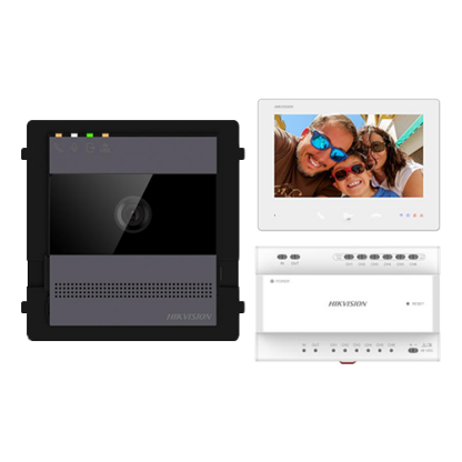 Kit videointerfon 2 fire pentru 1 familie, monitor 7 inch, Alarma, IK08, Card 32GB, Al - Hikvision DS-KIS704EY-AL [1]