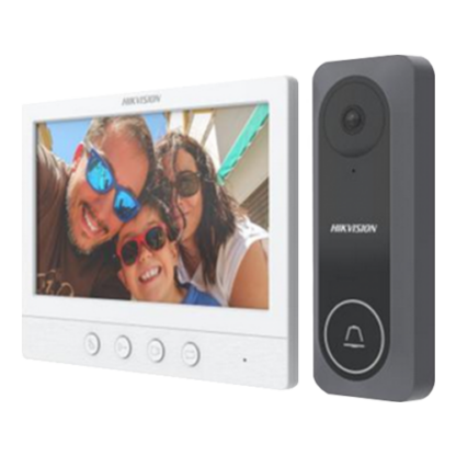 Kit videointerfon analogic, ecran 7 inch, conectare 4 fire pentru 1 familie, IR - Hikvision DS-KIS212 [1]