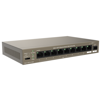 Switch 8 porturi Gigabit PoE, 1 port Uplink Gigabit, 1 port SFP Uplink Gigabit - Tenda TND-TEG1110PF-8-102W [1]