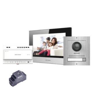 Kit videointerfon 1 familie, 2 fire, 2MP, microfon, intrare alarma, LCD  7 inch - Hikvision DS-KIS702/S