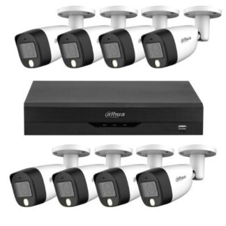 Sistem supraveghere exterior Dahua 5MP  8 camere dual light microfon IR 20m WL 20m lentila 3.6mm si DVR 8 canale WizSense